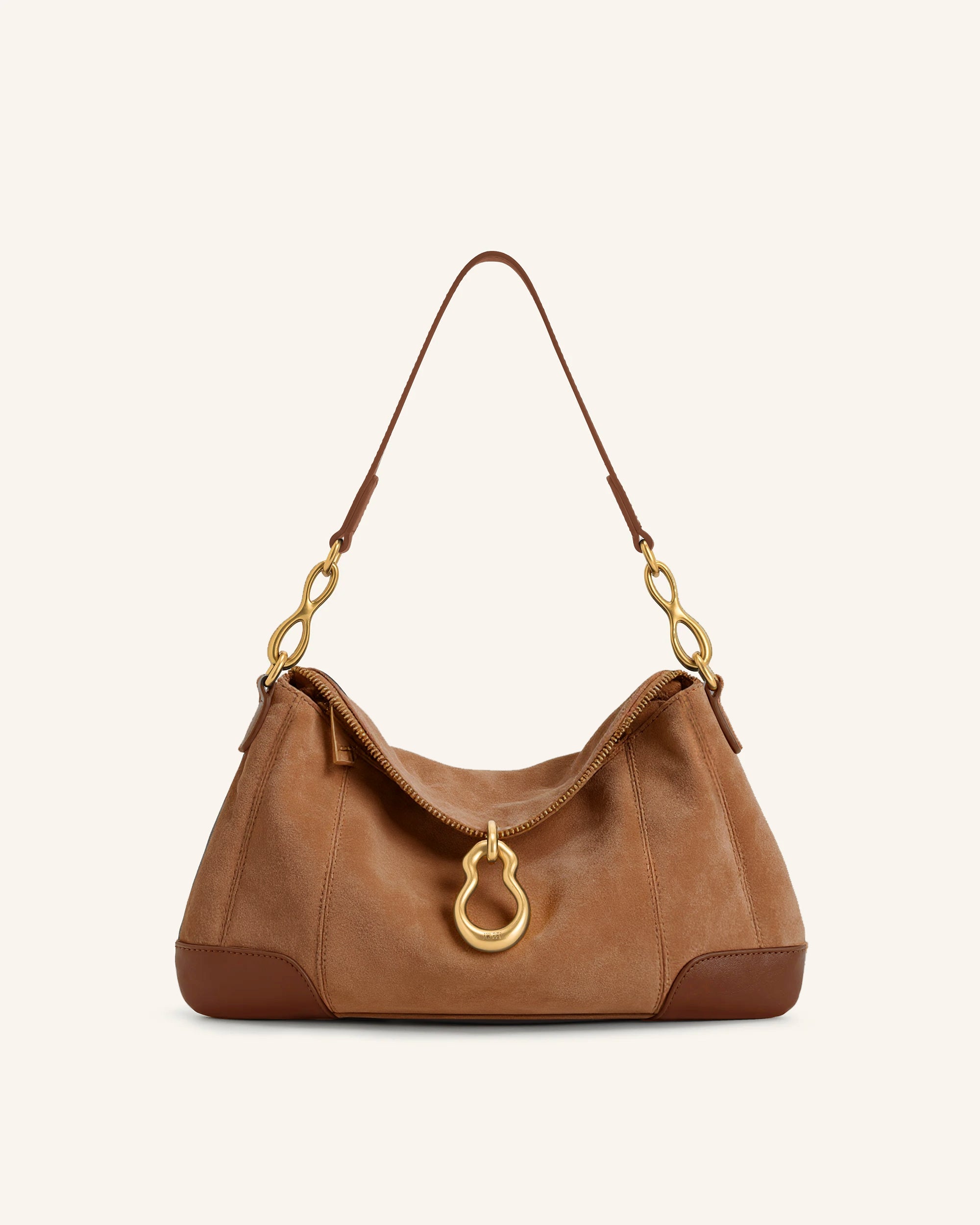 Jayla Faux Suede Metal Pendant Embellished Shoulder Bag - Brown