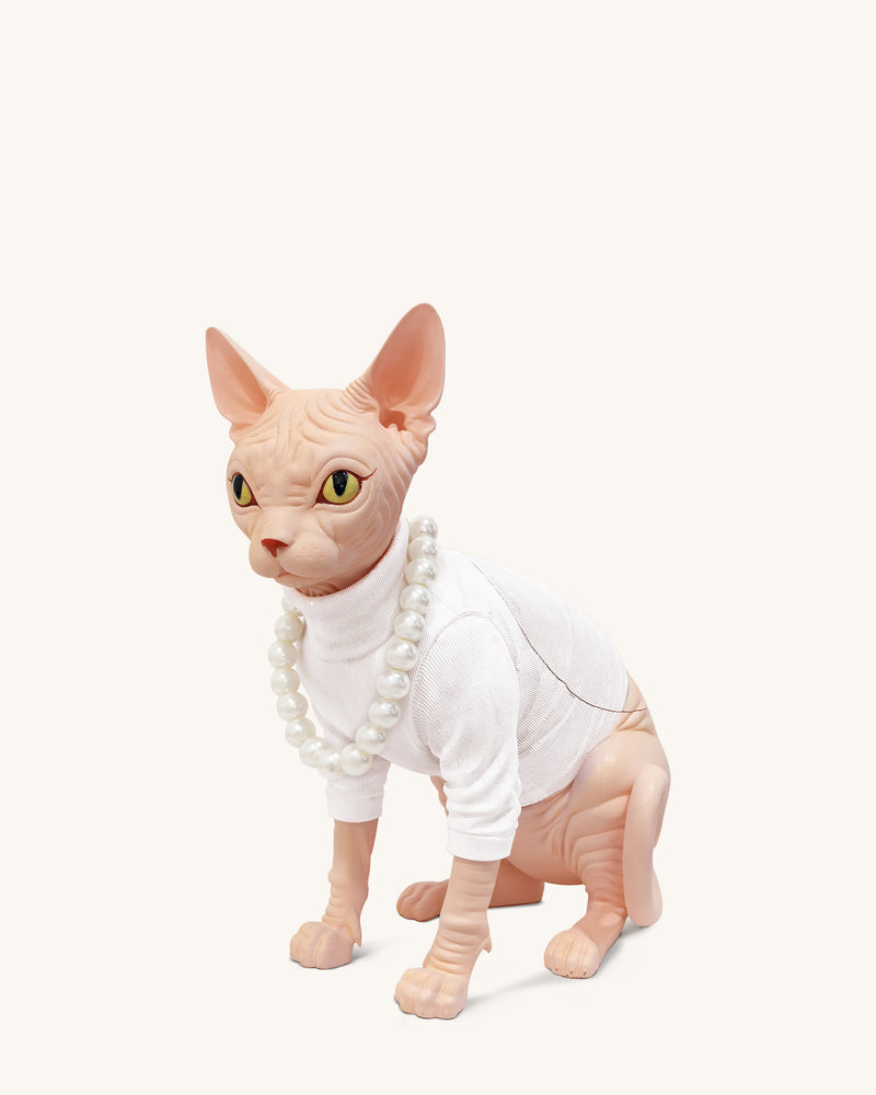 Sadie Pearl Necklace Cat Clutch - White