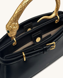 Elena Snake Handle Top Handle Bag - Black