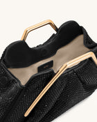 Lila Artificial Crystal Metal Frame Clutch - Black