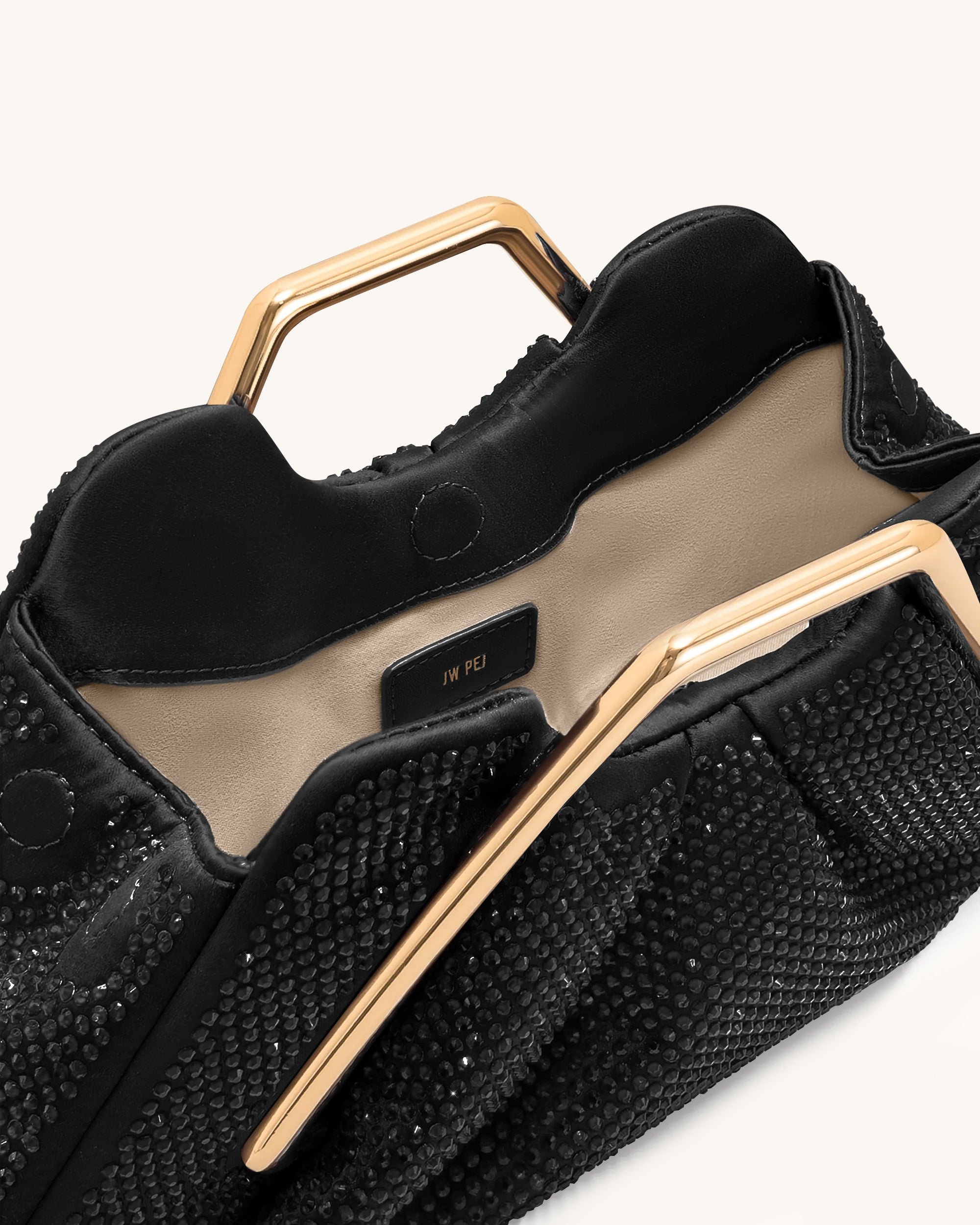 Lila Artificial Crystal Metal Frame Clutch - Black