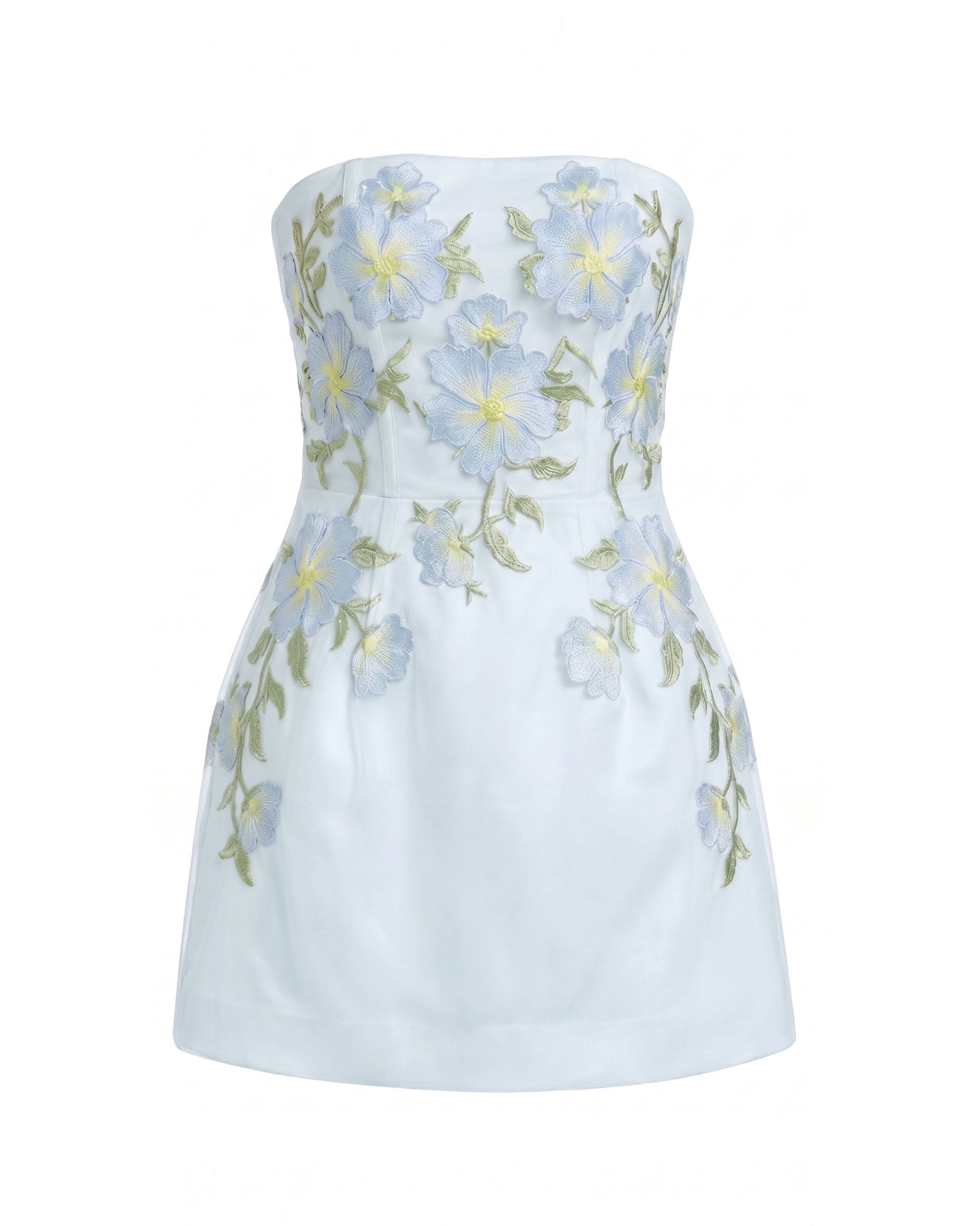 Floral Embroidered Strapless Corset Mini Dress - Light Blue