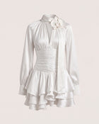 Orchid Embellished Keyhole Long-Sleeve Mini Dress - Cream