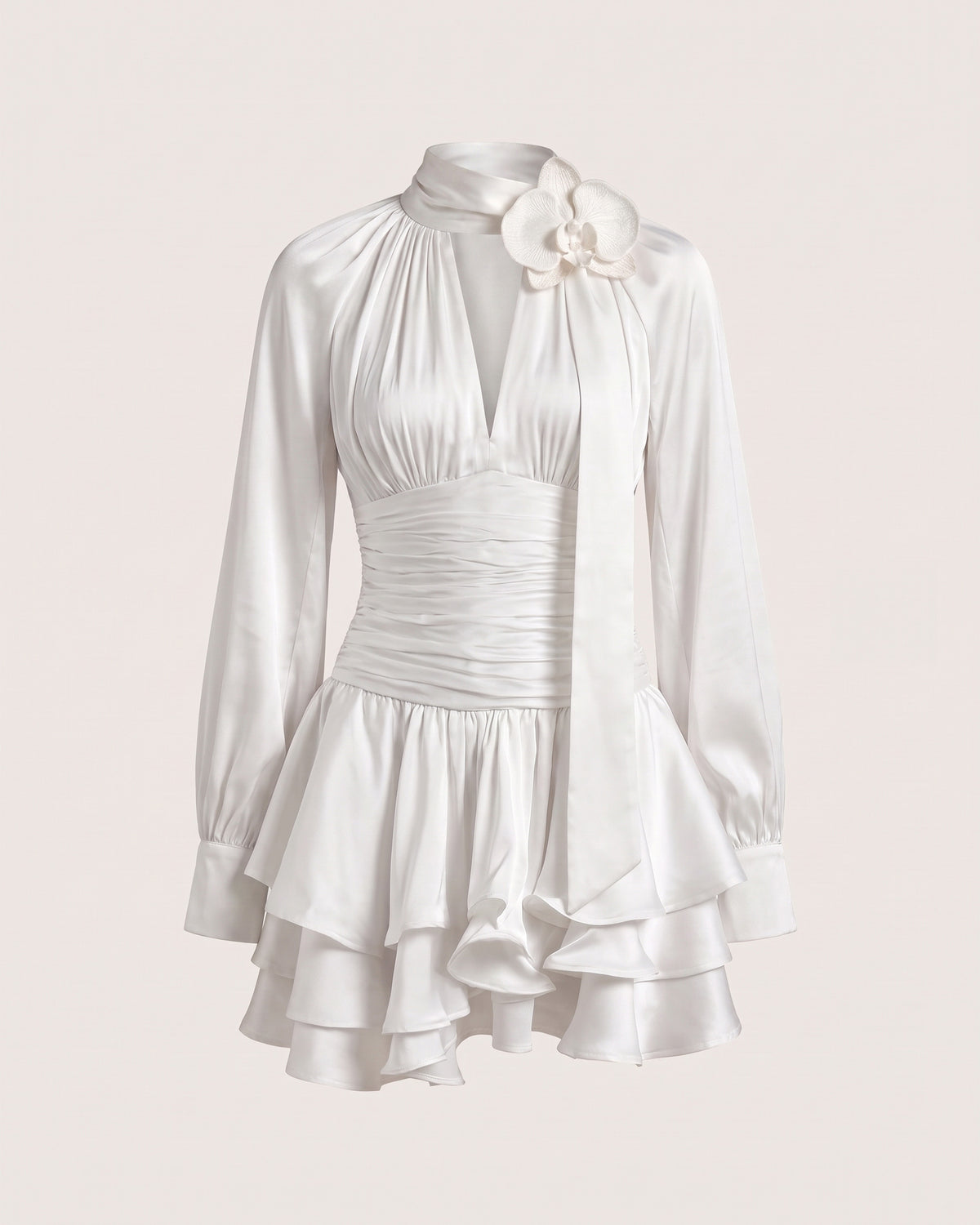 Orchid Embellished Keyhole Long-Sleeve Mini Dress - Cream
