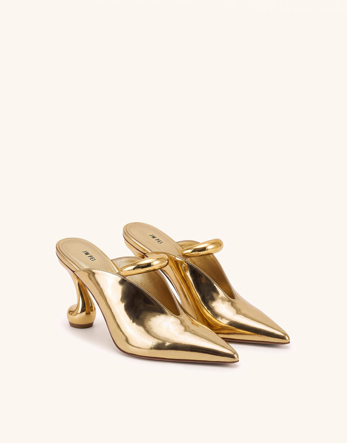 Helena Pierced Pointed-Toe Mules - Metallic Gold