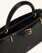 Elena Classic Top Handle Bag - Black Croc