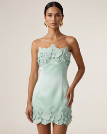 Orchid Trim Strapless Mini Dress - Mint