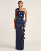 Orchid Embellished Cutout Slit Maxi Dress - Dark Blue