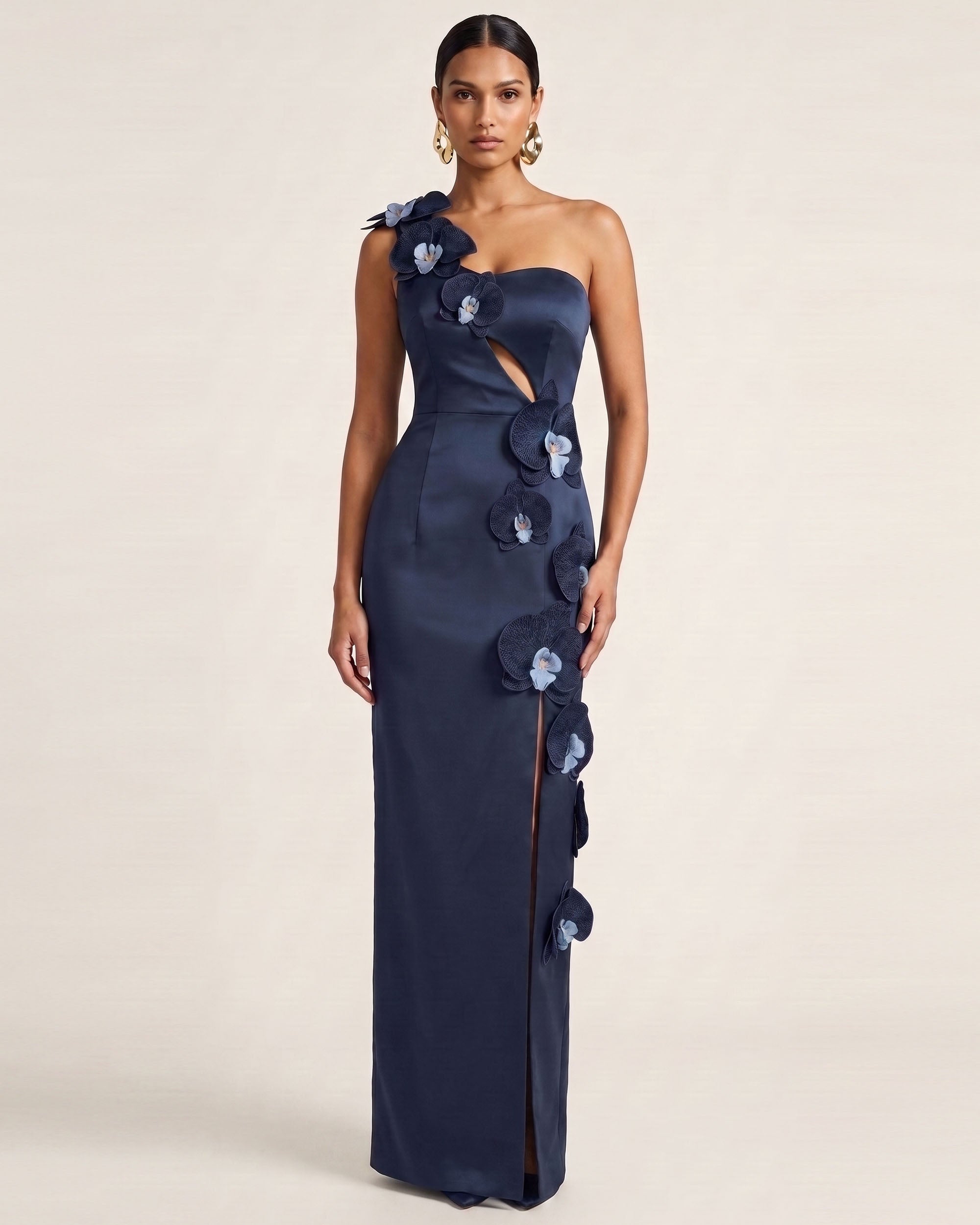 Orchid Embellished Cutout Slit Maxi Dress - Dark Blue