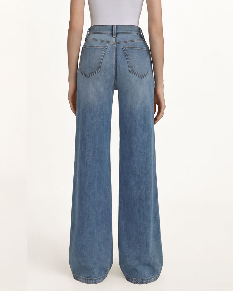 The Enchanted Pink Butterfly Wide-Leg Jeans - Coastal Blue