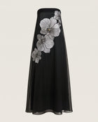 Orchid Embroidered Strapless Flowing Maxi Dress - Black