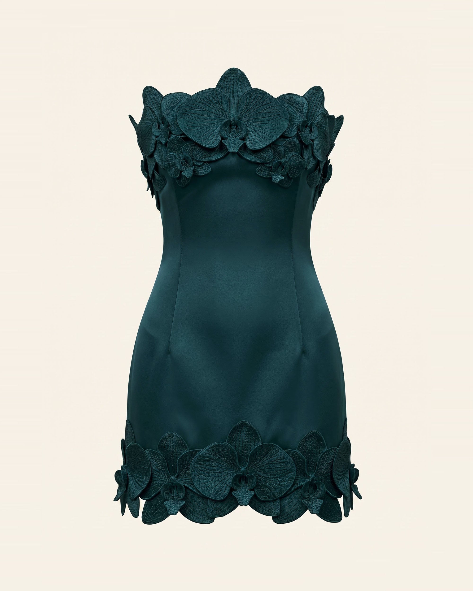 Orchid Trim Strapless Mini Dress - Dark Green