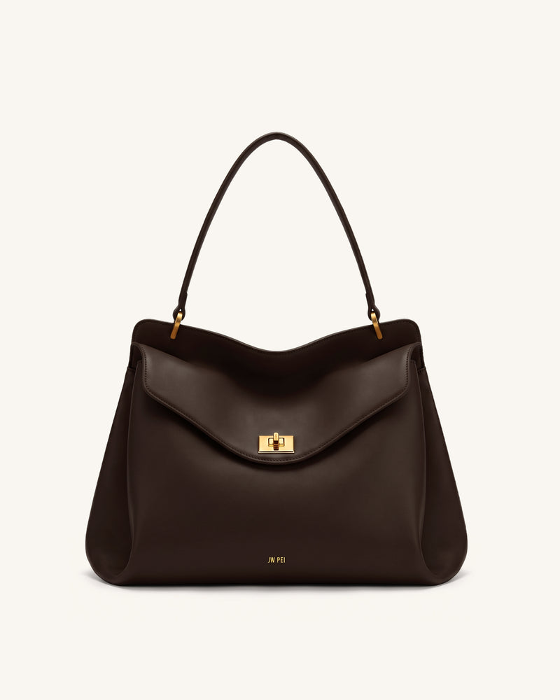 Lucia Turn-Lock Shoulder Bag - Dark Brown