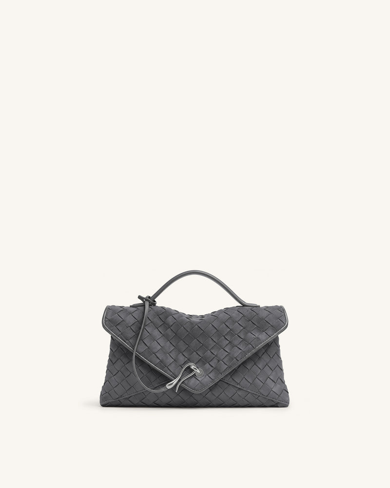 Celeste Faux Suede Woven Envelope Bag - Charcoal Gray