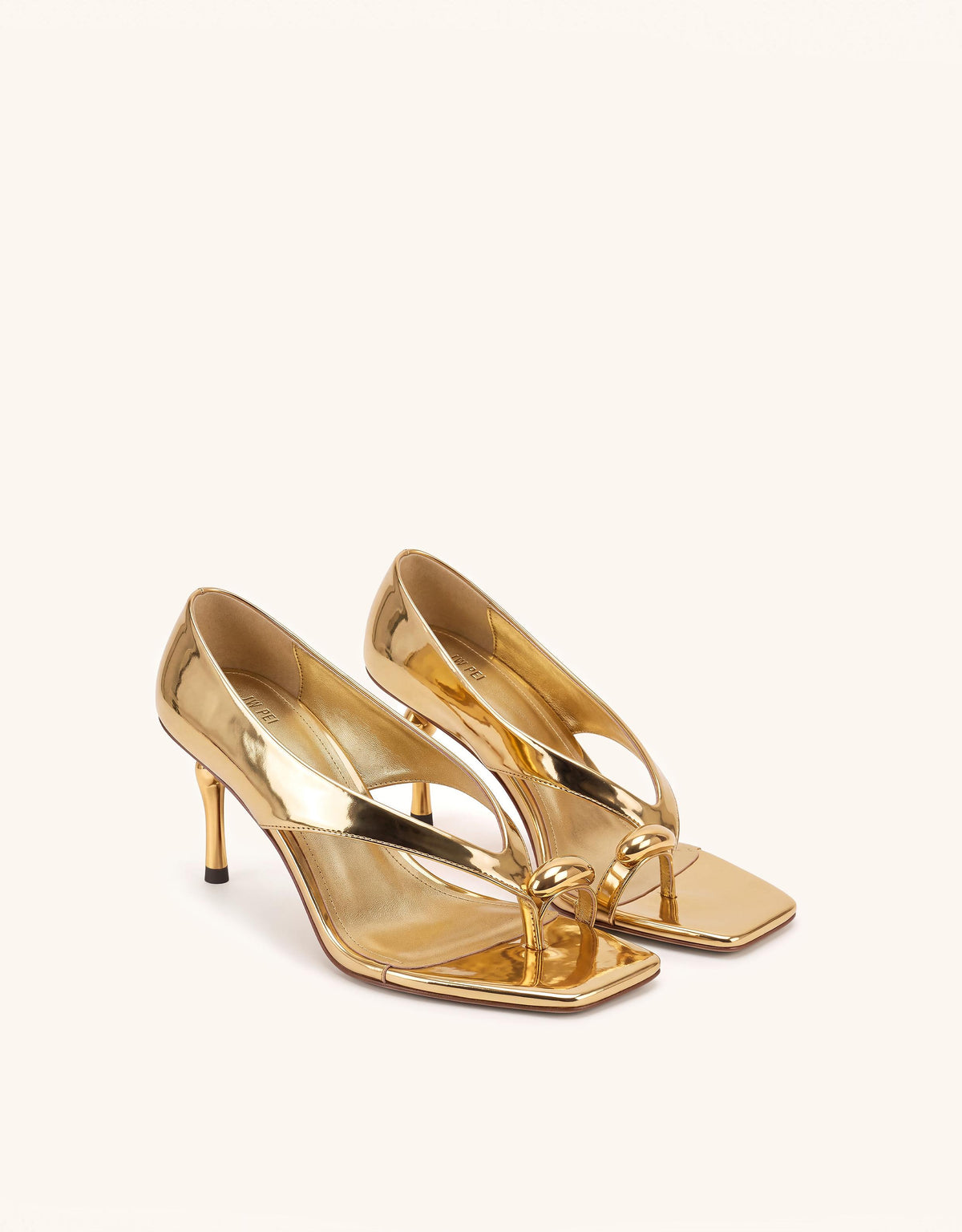 Noemi Wide Strap Square-Toe Metal Accent Sandals - Metallic Gold