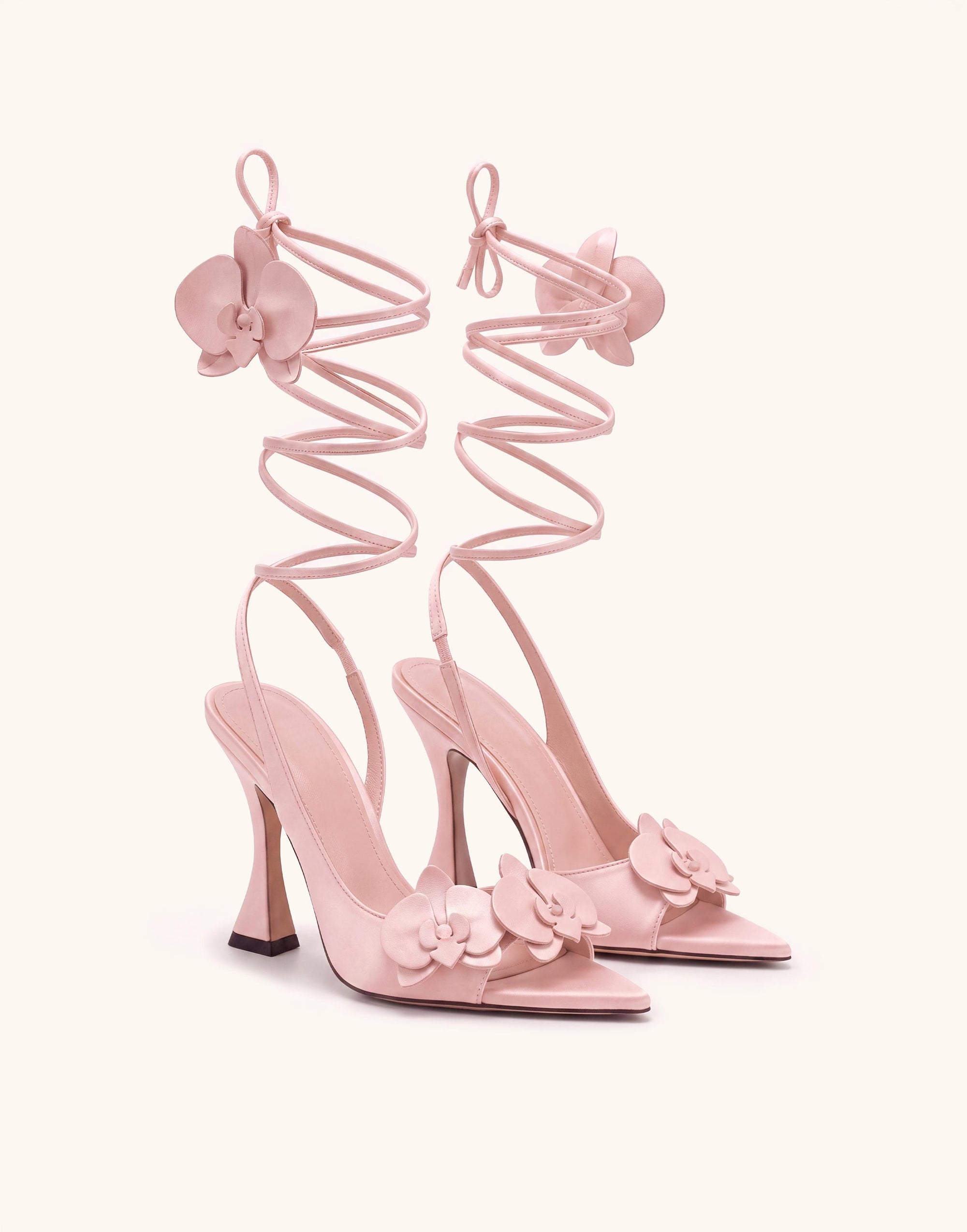 Rosalie Orchid Appliqué Lace-Up Heels - Blush Pink