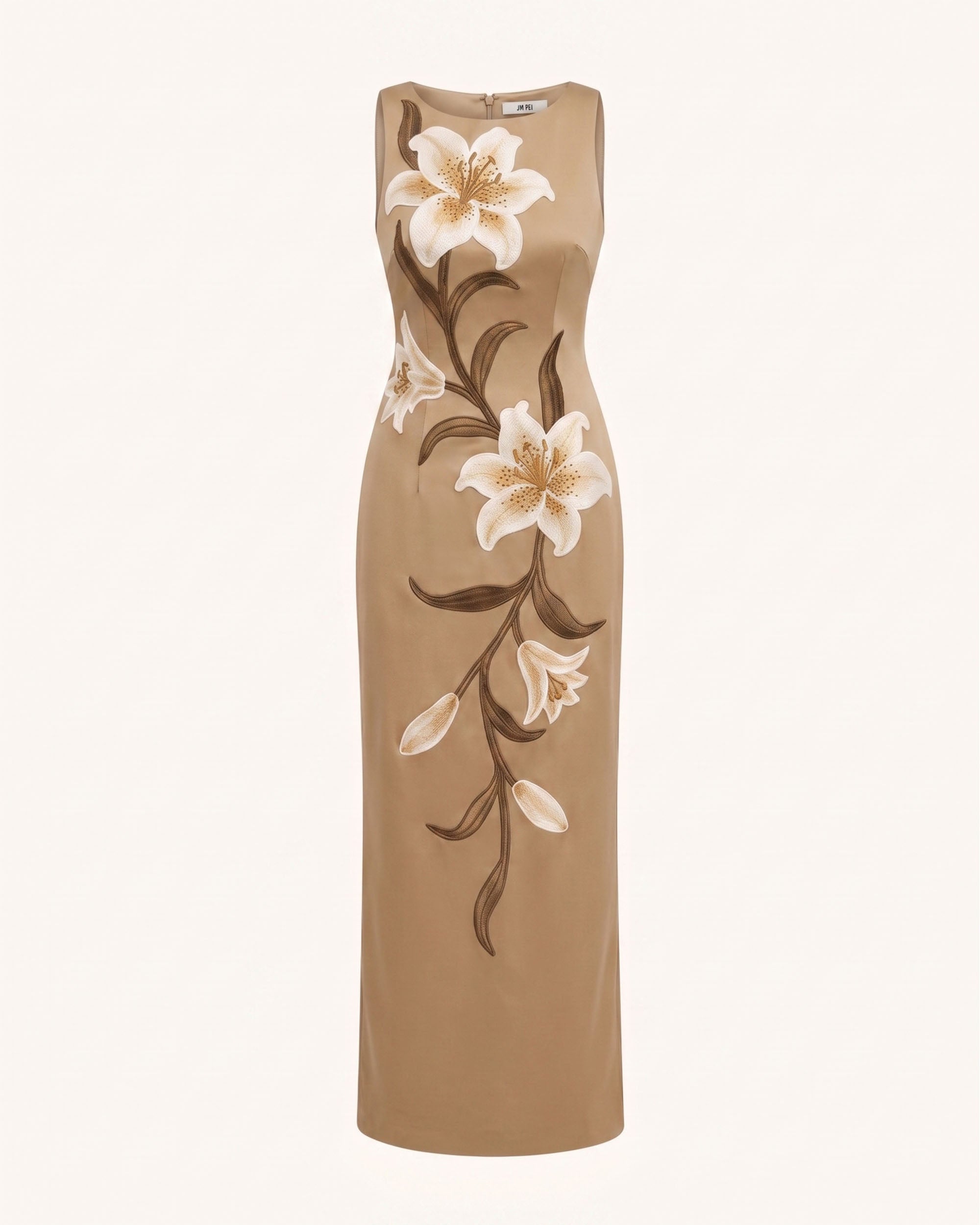 Lily Floral Print Sleeveless Column Maxi Dress - Mocha Brown