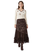 Asymmetric Ruffled Chiffon Boho Maxi Skirt - Deep Mocha