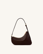 Harlee Curved Zip Shoulder Bag - Dark Brown