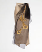 Gold Embroidered Tulle Overlay Satin Skirt - Champagne