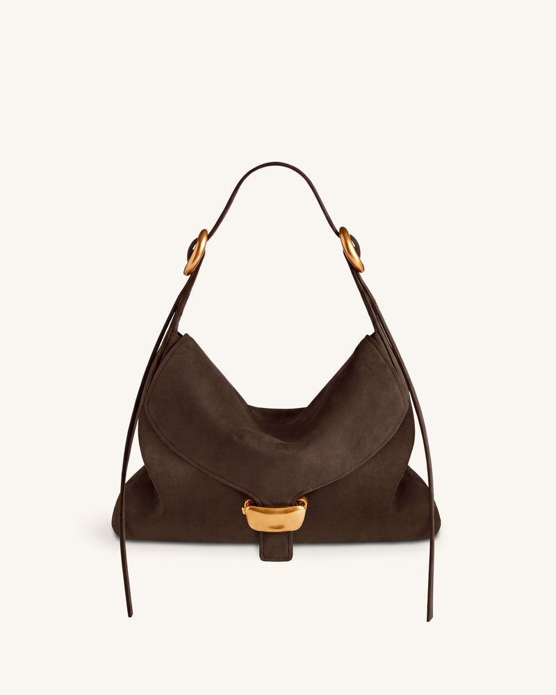 Sienna Faux Suede Hobo Bag - Dark Brown