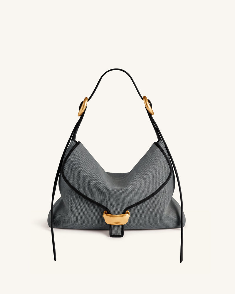 Sienna Hobo Bag - Black Gray Canvas