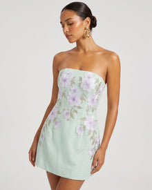 Floral Embroidered Strapless Corset Mini Dress - Mint Green