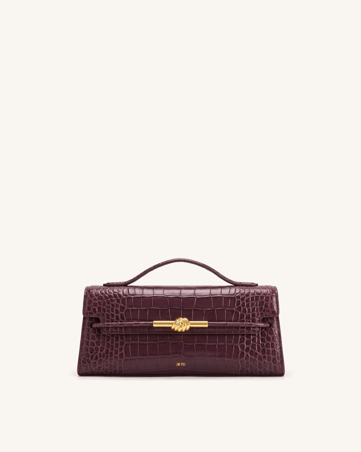 Lena Metal Rope Knot Top Handle Bag - Burgundy Croc