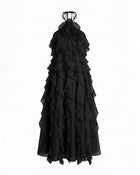 Orchid Embroidered Ruffle Halter Maxi Dress - Black