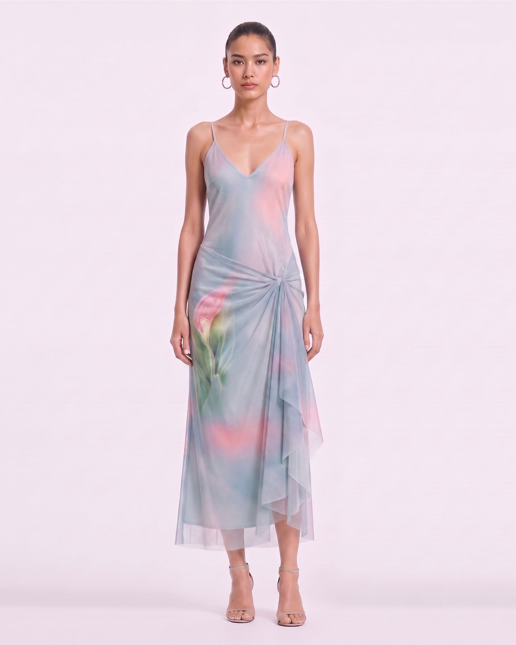 Calla Lily Ruched Slip Midi Dress - Light Blue