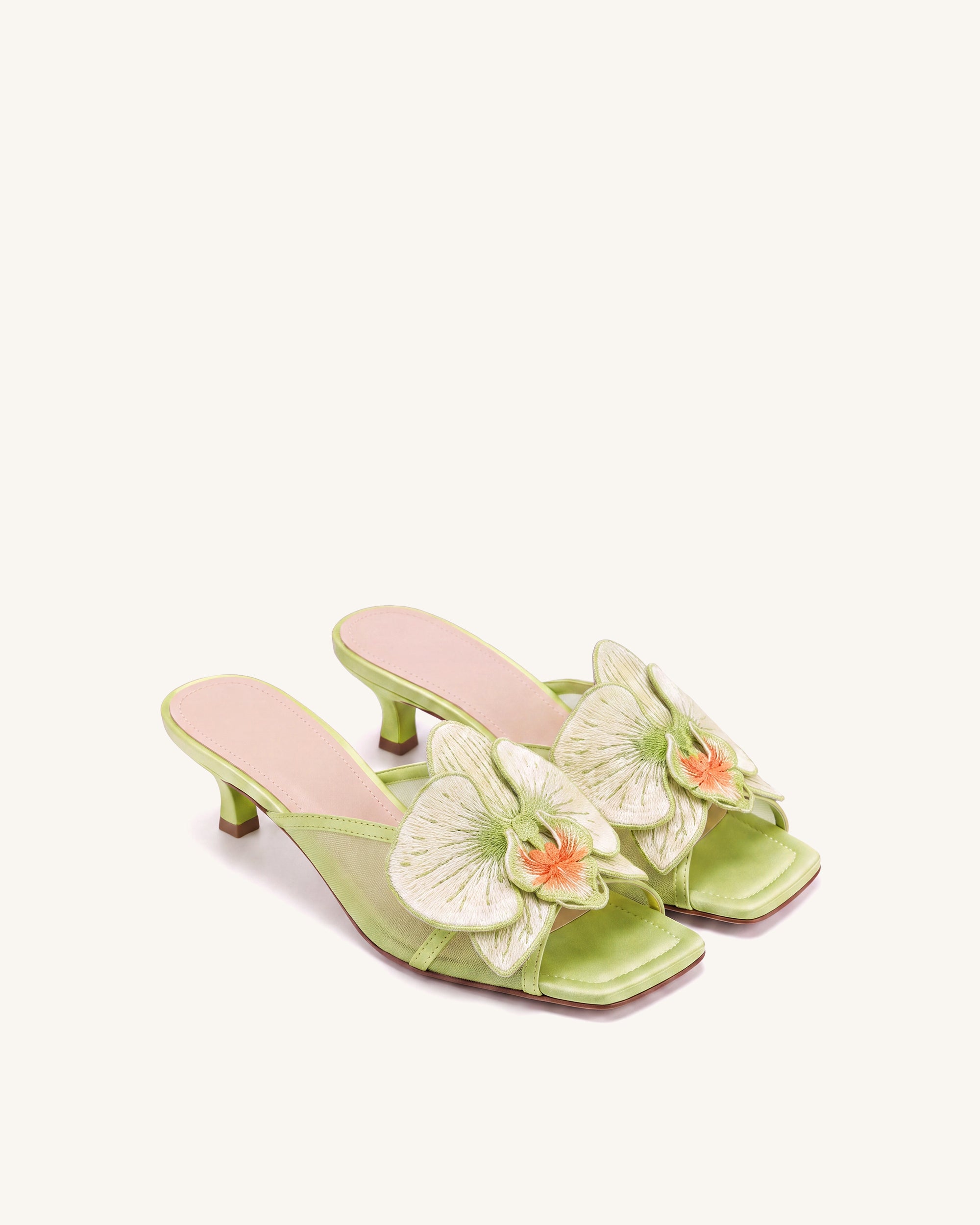 Serena Oversized Orchid Embroidered Mules - Chartreuse