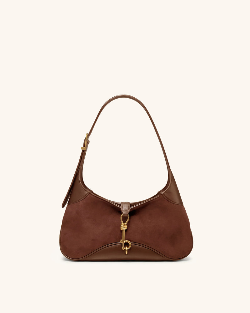Juliette Faux Suede Key Charm East-West Shoulder Bag - Mocha Brown