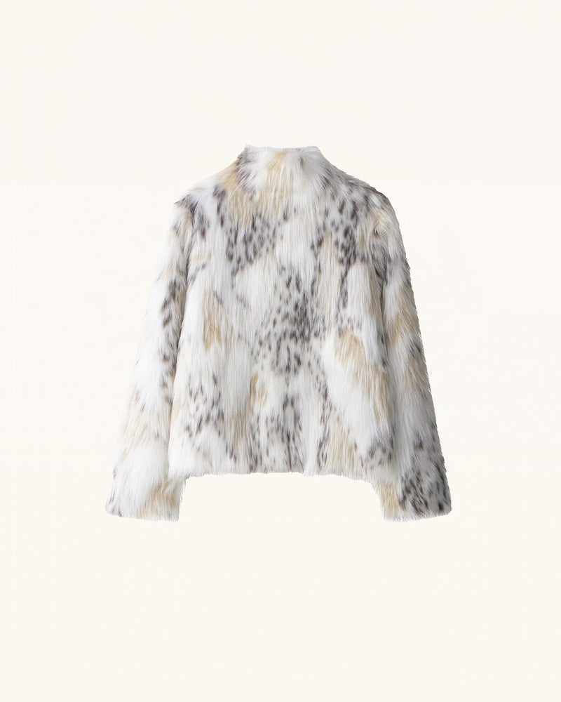 Faux Fur Jacket - White Leopard