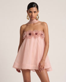 Poppy Embroidered Draped Halter Mini Dress -Blush Pink
