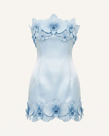 Orchid Trim Strapless Mini Dress - Blue