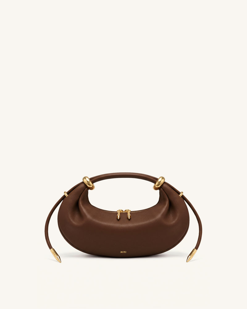 Ellie Metal Ring Embellished Crescent Top Handle Bag - Mocha Brown