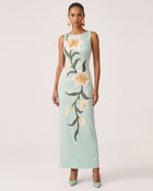 Lily Floral Print Sleeveless Column Maxi Dress - Mint Green