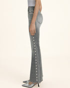Pearl Trim Side Seam Flare Jeans - Smoke and Mirrors