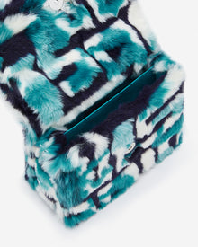 Mini Flap Faux Fur Fabric Bag - Peacock Blue