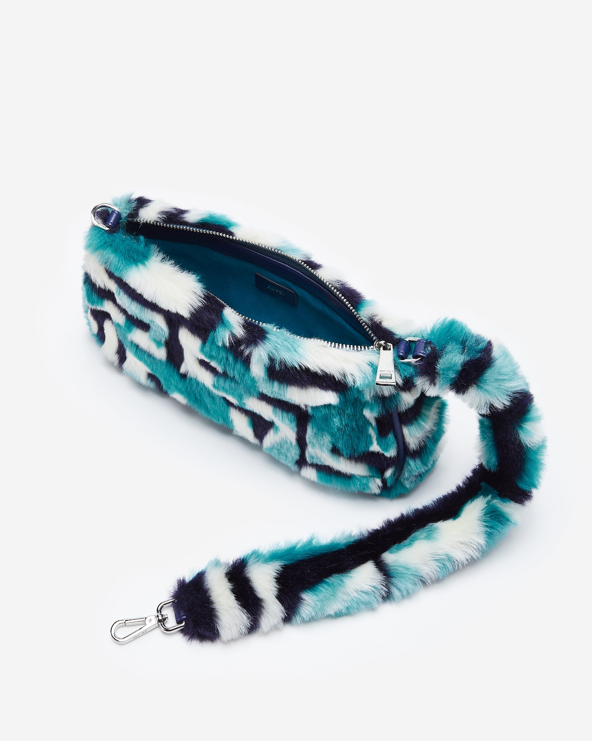 Eva Faux Fur Fabric Shoulder Bag - Peacock Blue