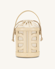 FEI Leather Cutout Bucket Bag - Beige