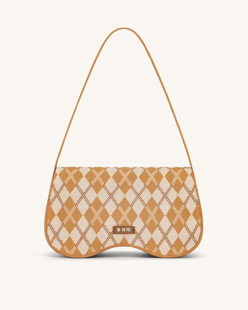 Becci Knitted Shoulder Bag - Orange & Ivory & Brown