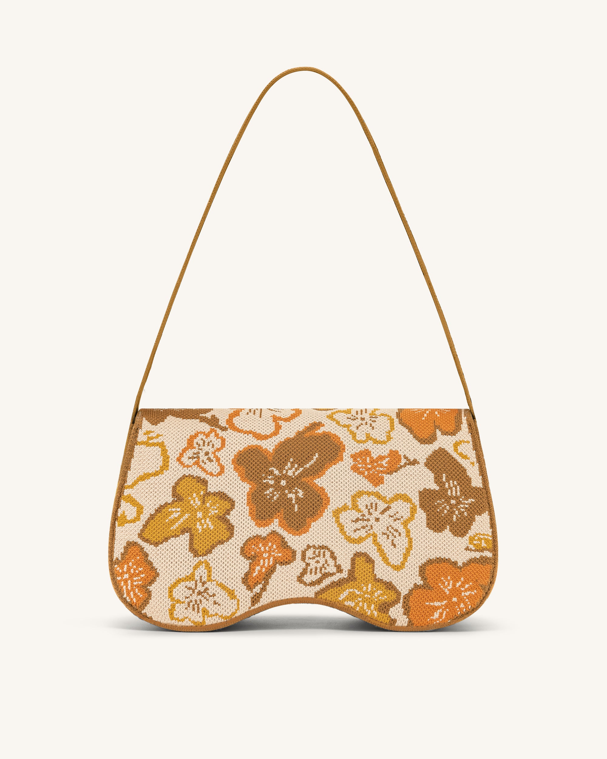 Becci Knitted Shoulder Bag - Flower Collection - Brown & Orange & Beige