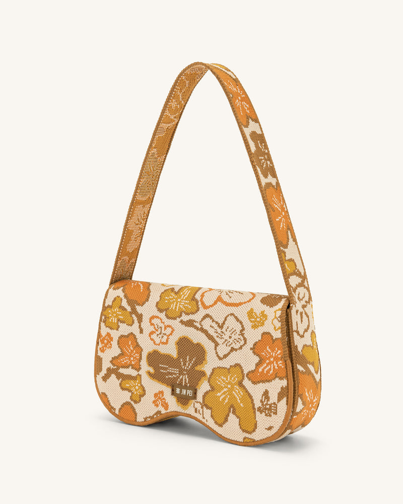 Becci Knitted Shoulder Bag - Flower Collection - Brown & Orange & Beige