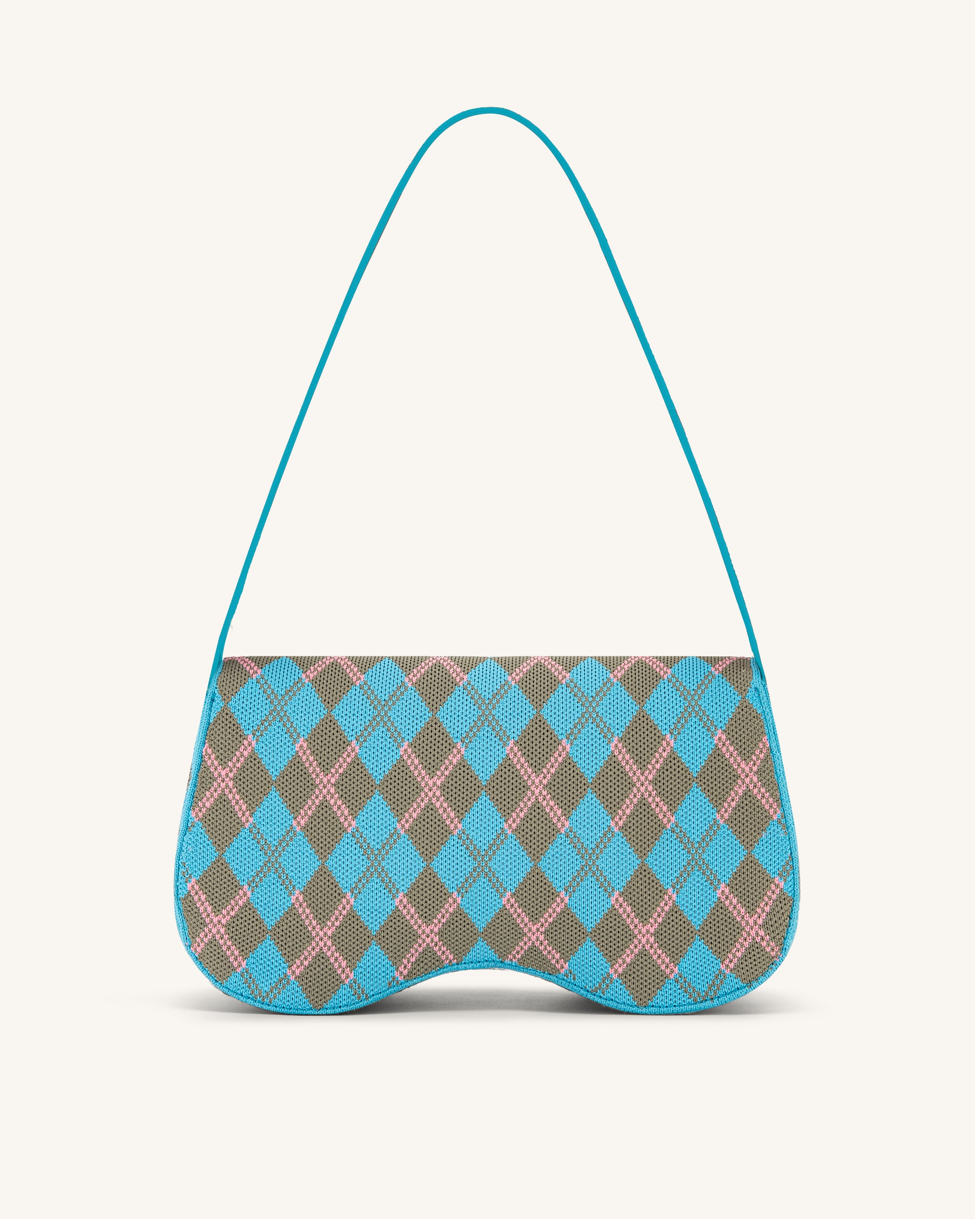 Becci Knitted Shoulder Bag - Lake Blue & Gray Green & Pink