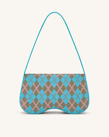 Becci Knitted Shoulder Bag - Lake Blue & Gray Green & Pink