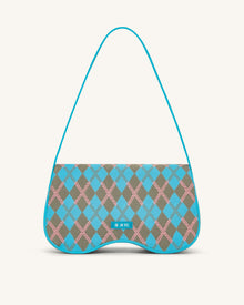 Becci Knitted Shoulder Bag - Lake Blue & Gray Green & Pink