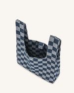 Molly Checkerboard Market Bag - Denim Blue