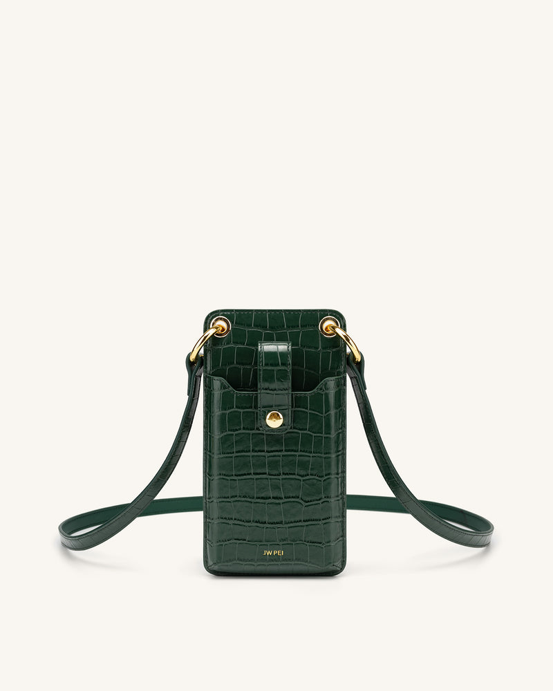 Quinn Phone Bag - Dark Green Croc