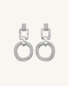 Geometrical Openwork Round Earrings - 18ct White Gold Plated & White Zircon